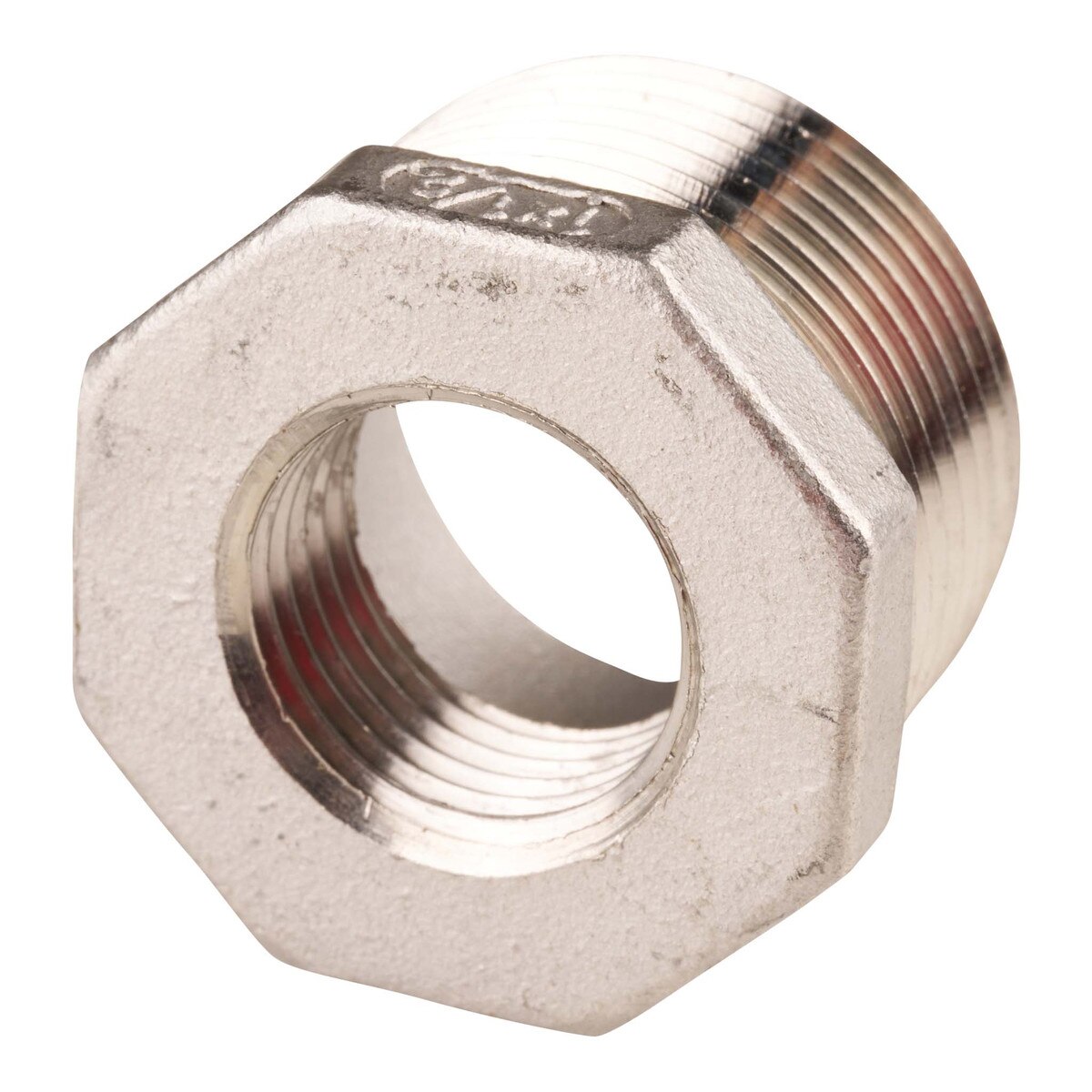 angled view of SS hex bushing